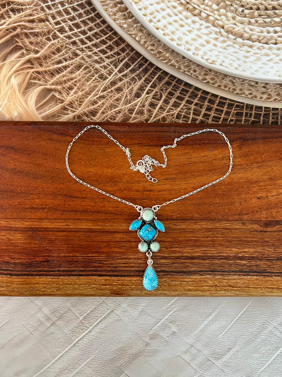 Handmade Sterling Silver Paloma with Sierra Bella Turquoise Necklace "Signed Nizhoni"