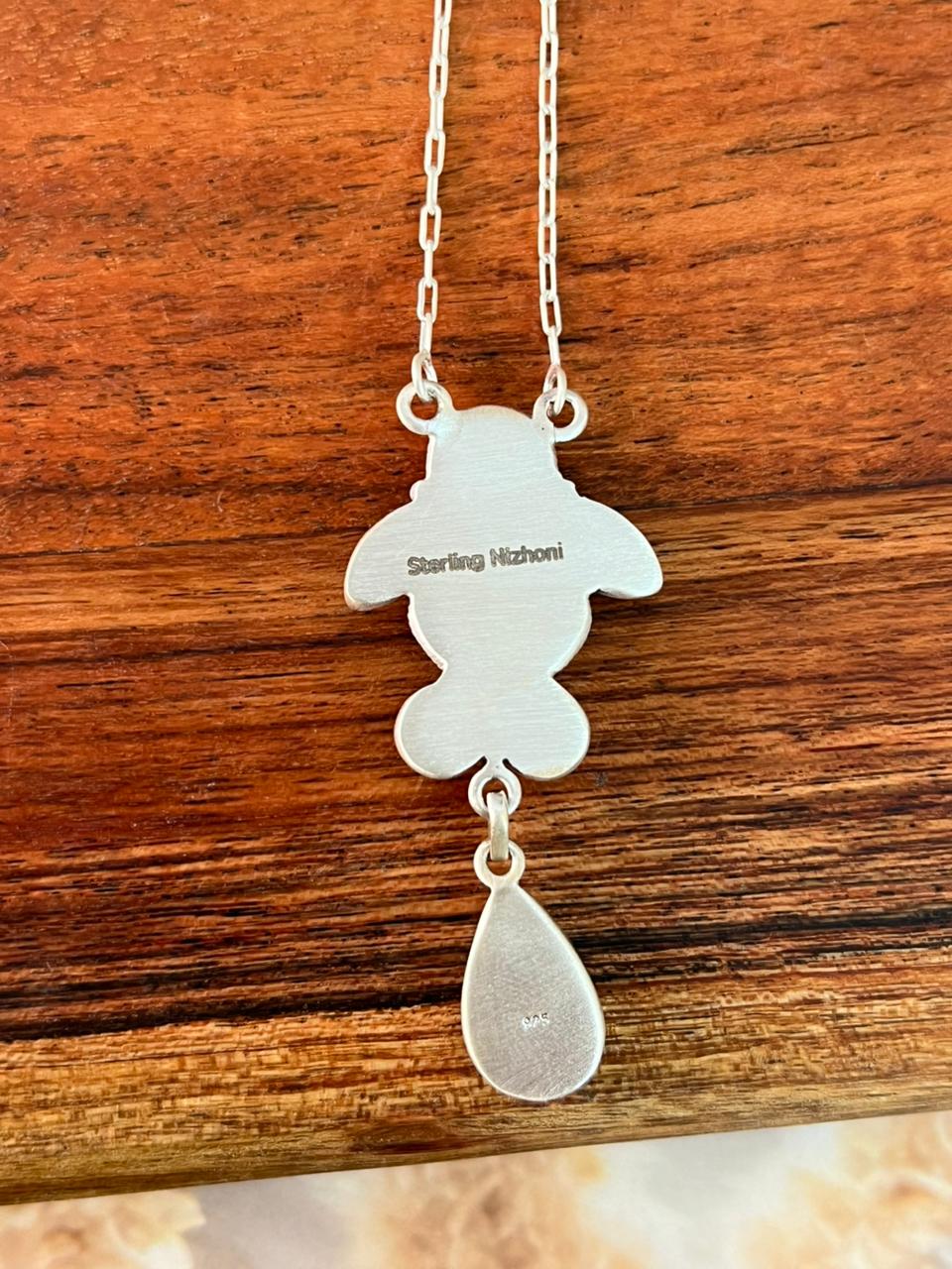 Handmade Sterling Silver Paloma with Sierra Bella Turquoise Necklace "Signed Nizhoni"