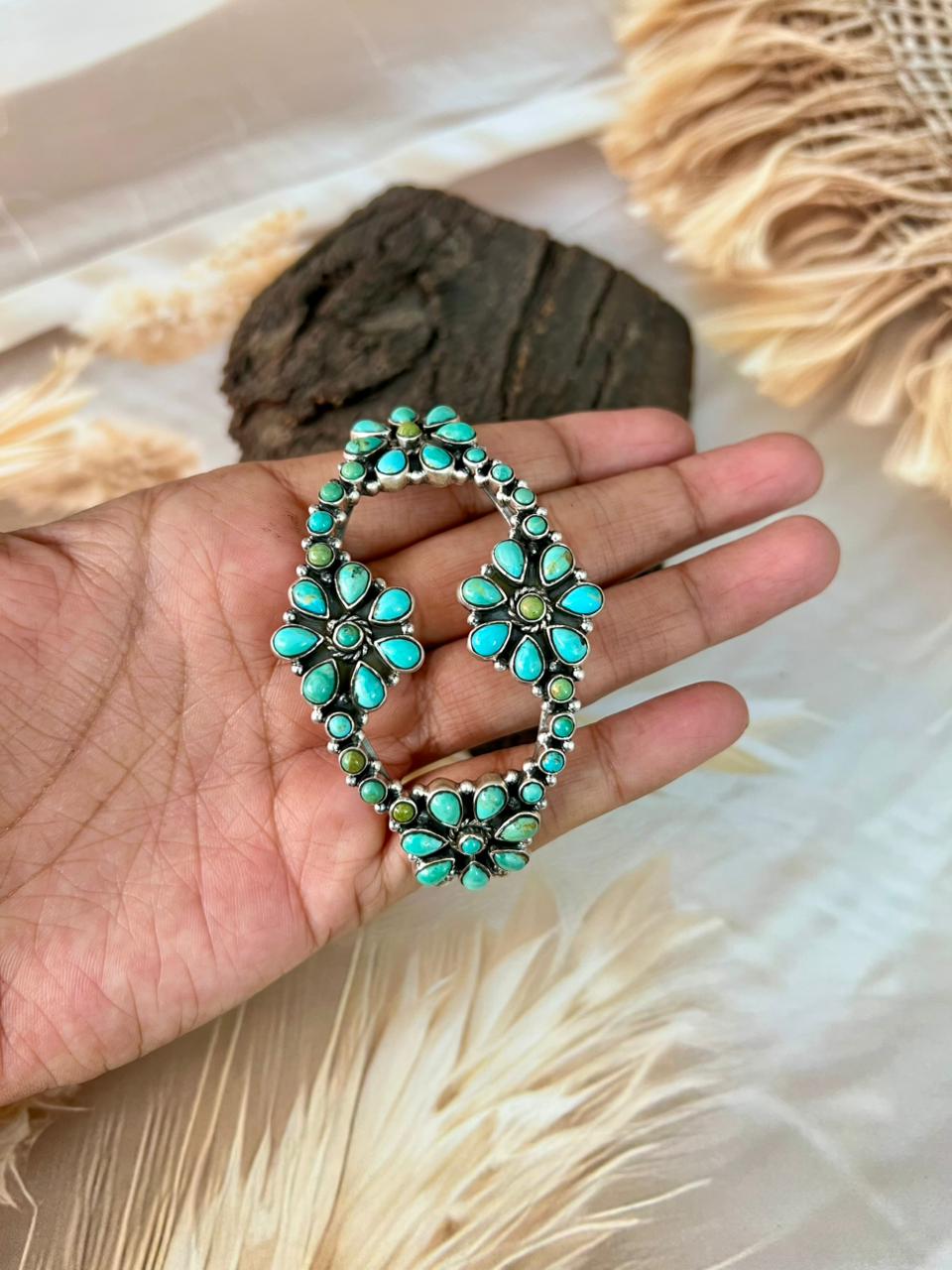 Handmade Sterling Silver Kingman Turquoise Cuff Bracelet "Signed Nizhoni"