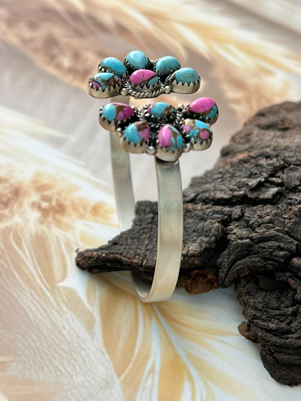 Handmade Sterling Silver Cotton Candy Cuff Bracelet "Signed Nizhoni"