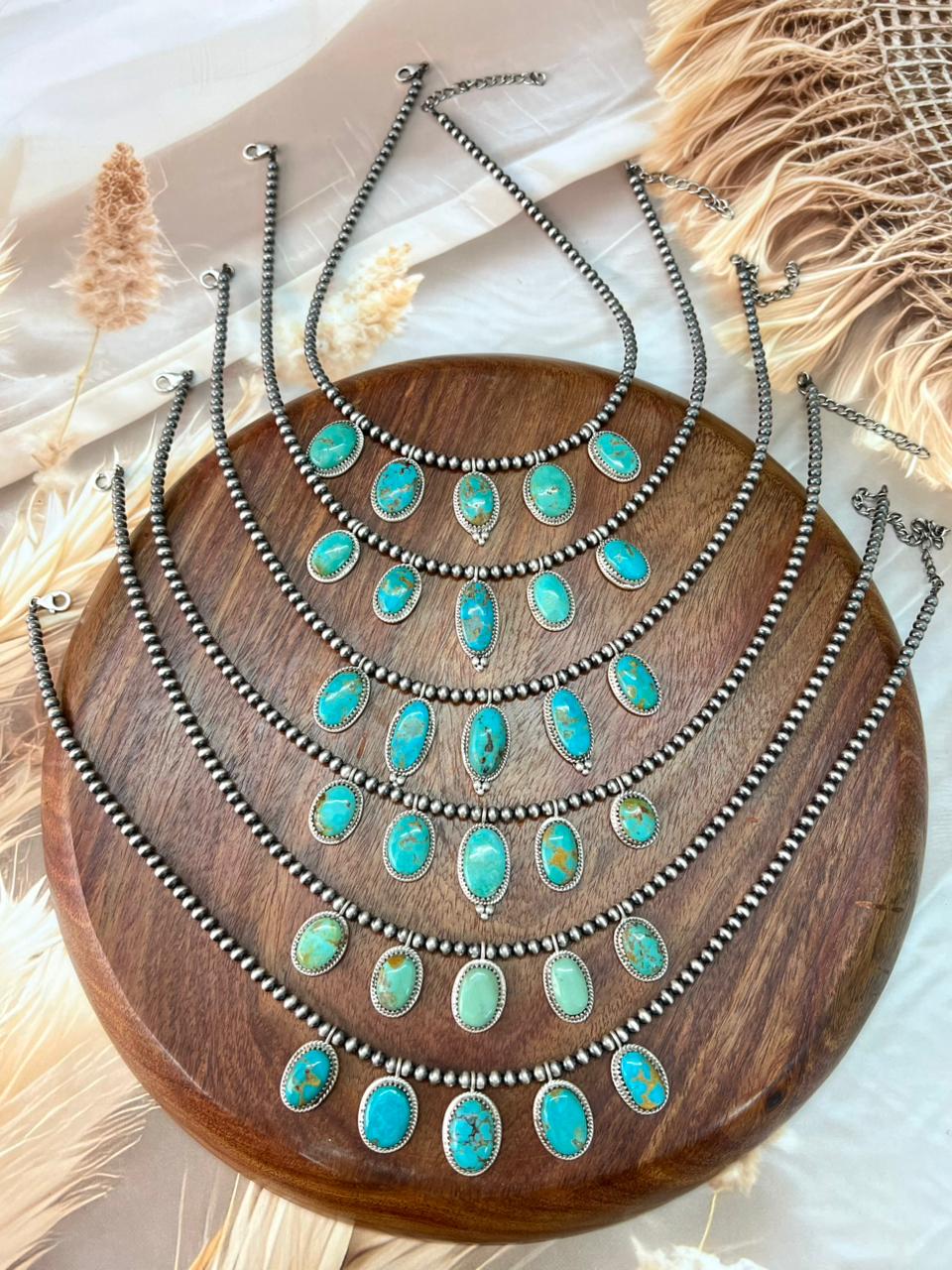 Handmade Sterling Silver Santa Maria Turquoise Beaded Necklace "Signed Nizhoni"