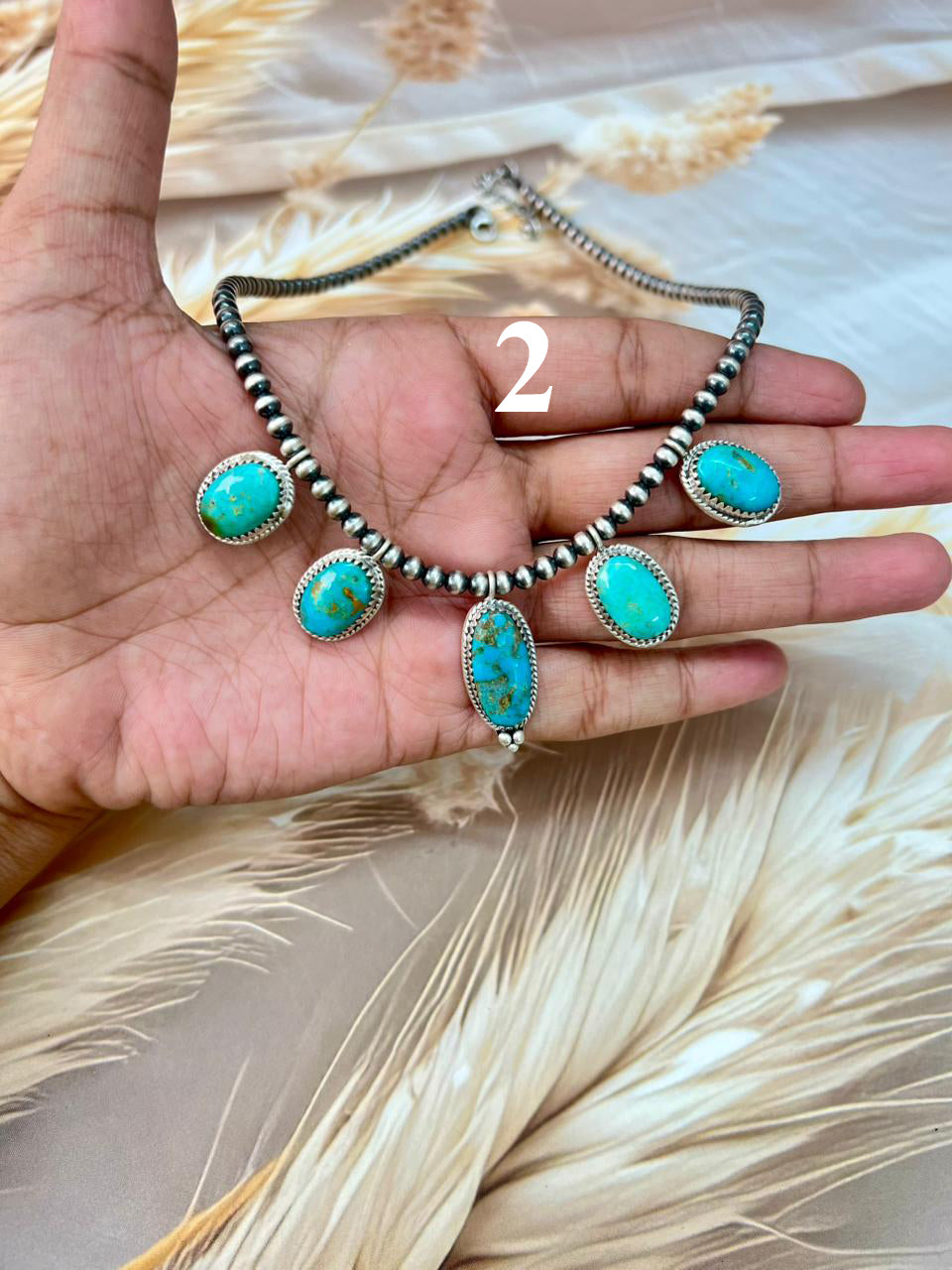 Handmade Sterling Silver Santa Maria Turquoise Beaded Necklace "Signed Nizhoni"