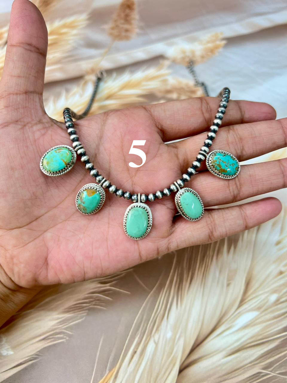 Handmade Sterling Silver Santa Maria Turquoise Beaded Necklace "Signed Nizhoni"