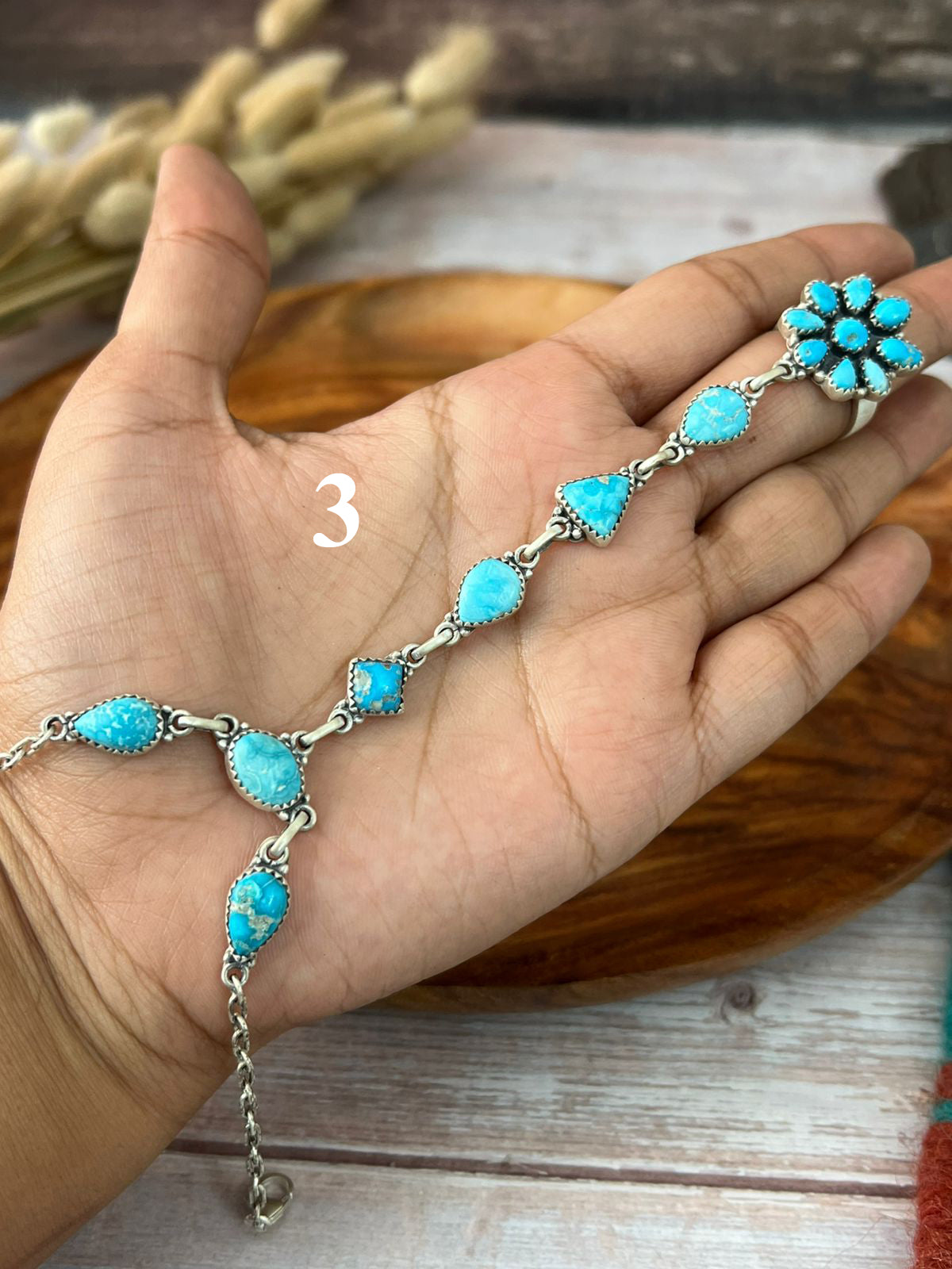 Handmade Sterling Silver Cotton Candy with White Buffalo and Sierra Bella Turquoise Hand Harness "Signed Nizhoni"