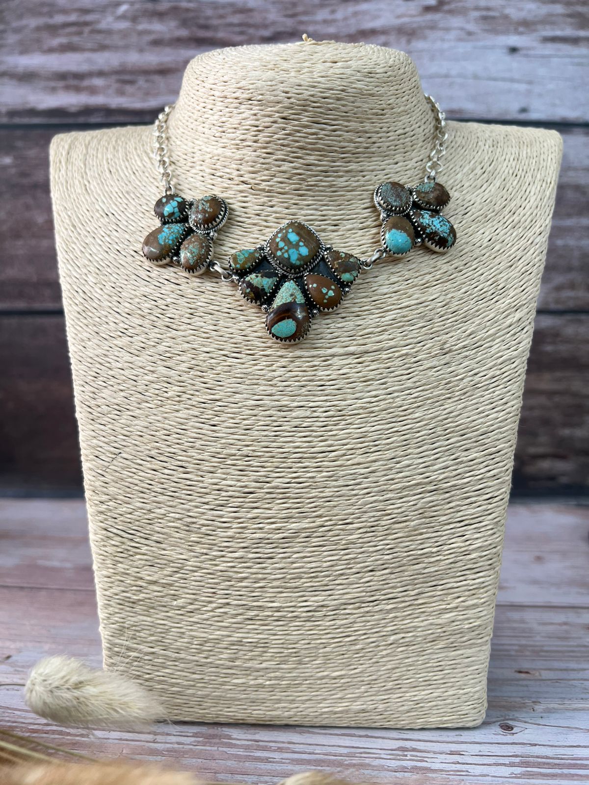 Handmade Sterling Silver Number 8 Turquoise Choker Necklace "Signed Nizhoni"