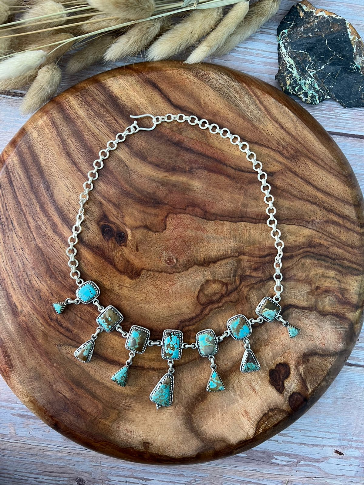 Handmade Sterling Silver Number 8 Turquoise Choker Necklace "Signed Nizhoni"