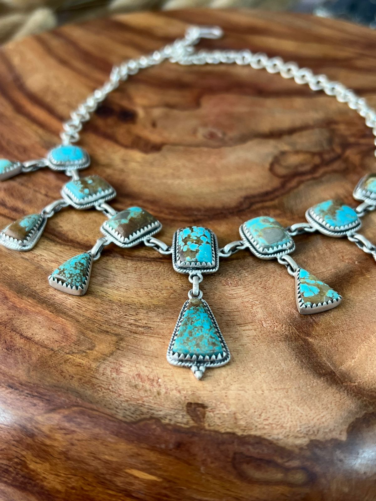 Handmade Sterling Silver Number 8 Turquoise Choker Necklace "Signed Nizhoni"