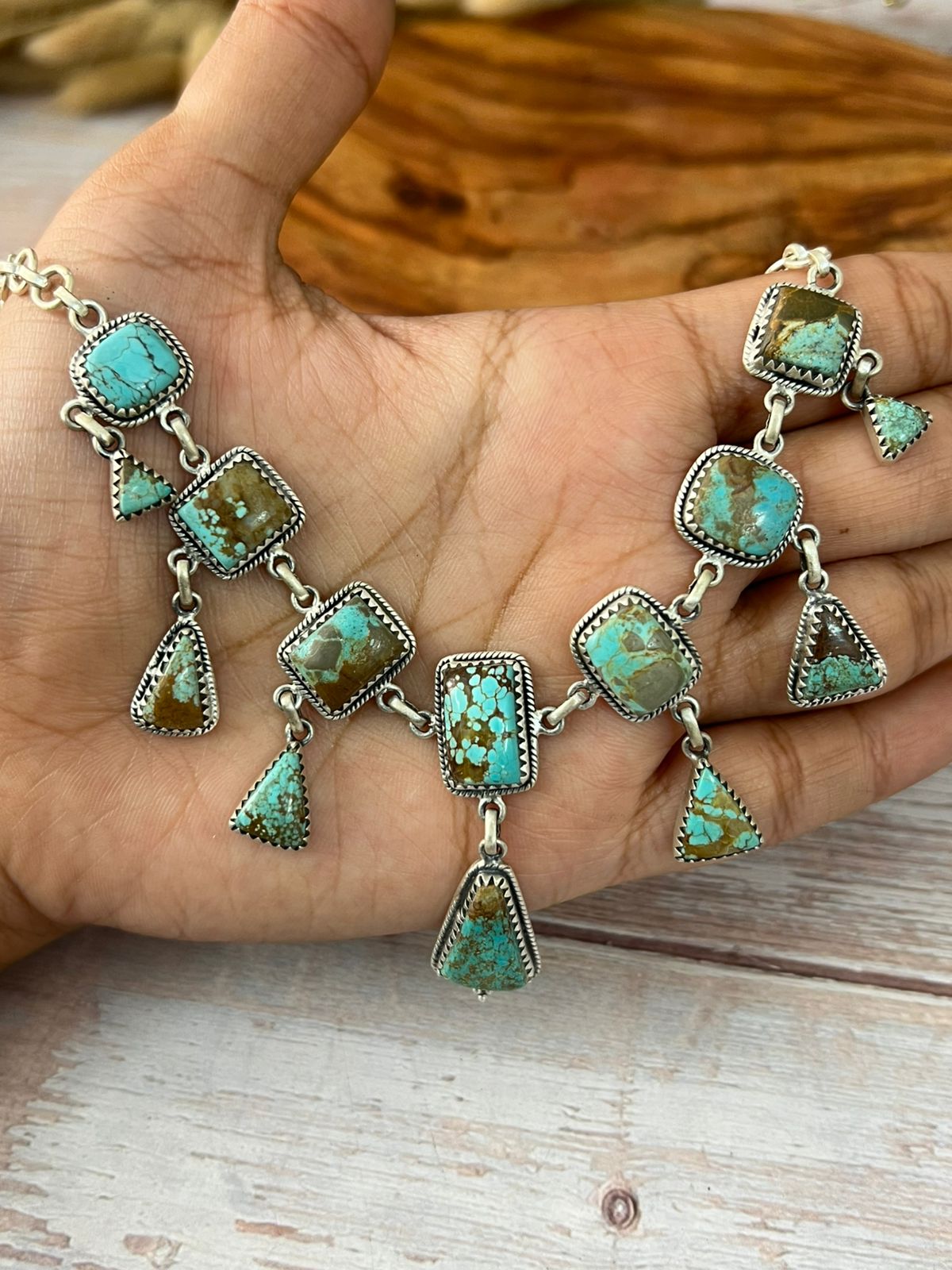 Handmade Sterling Silver Number 8 Turquoise Choker Necklace "Signed Nizhoni"