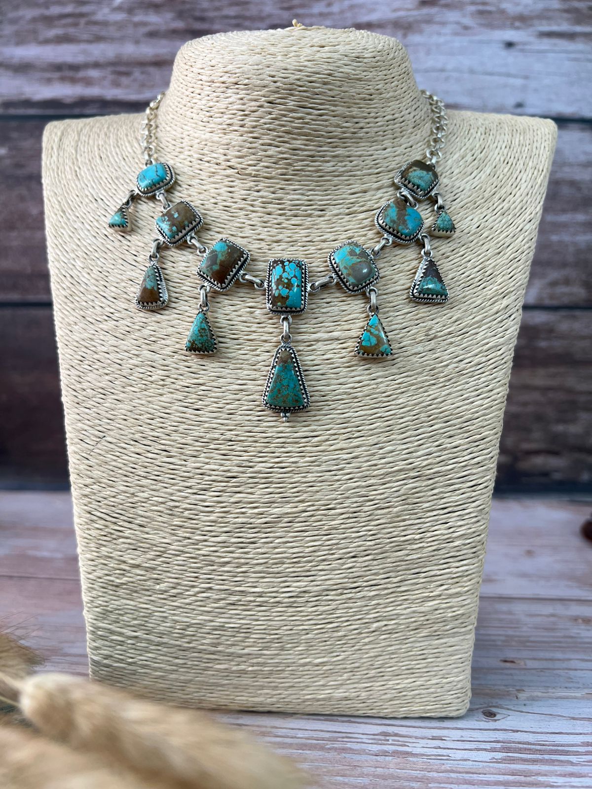 Handmade Sterling Silver Number 8 Turquoise Choker Necklace "Signed Nizhoni"