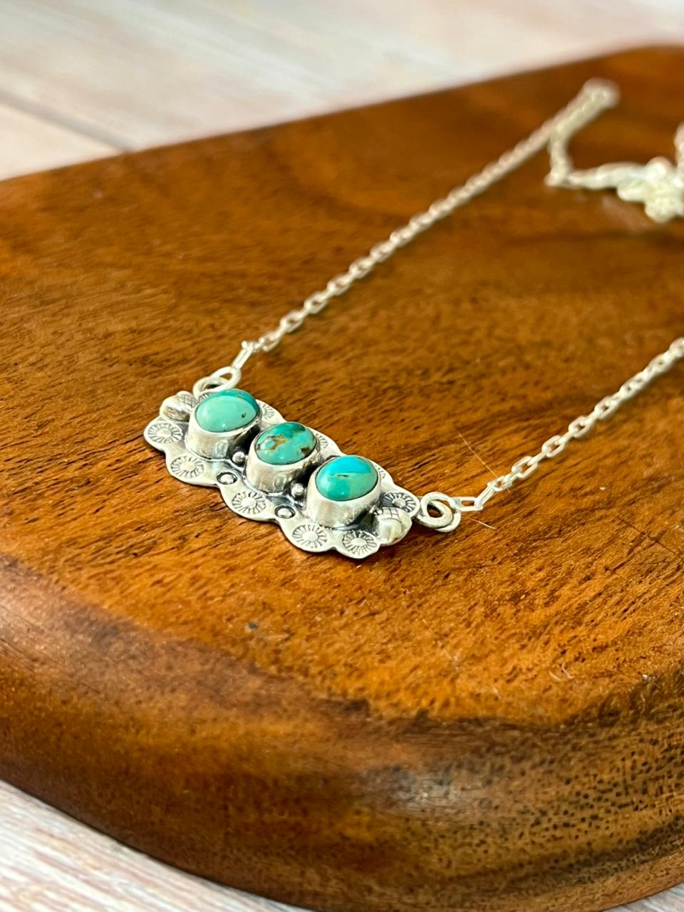 Handmade Sterling Silver Kingman Turquoise Necklace "Signed Nizhoni"