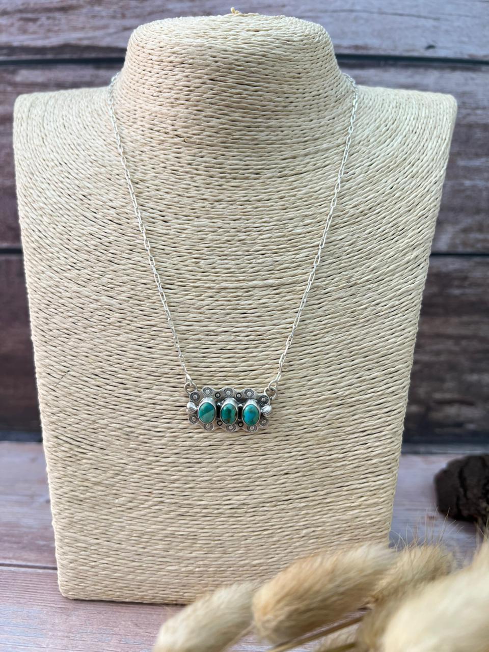 Handmade Sterling Silver Kingman Turquoise Necklace "Signed Nizhoni"