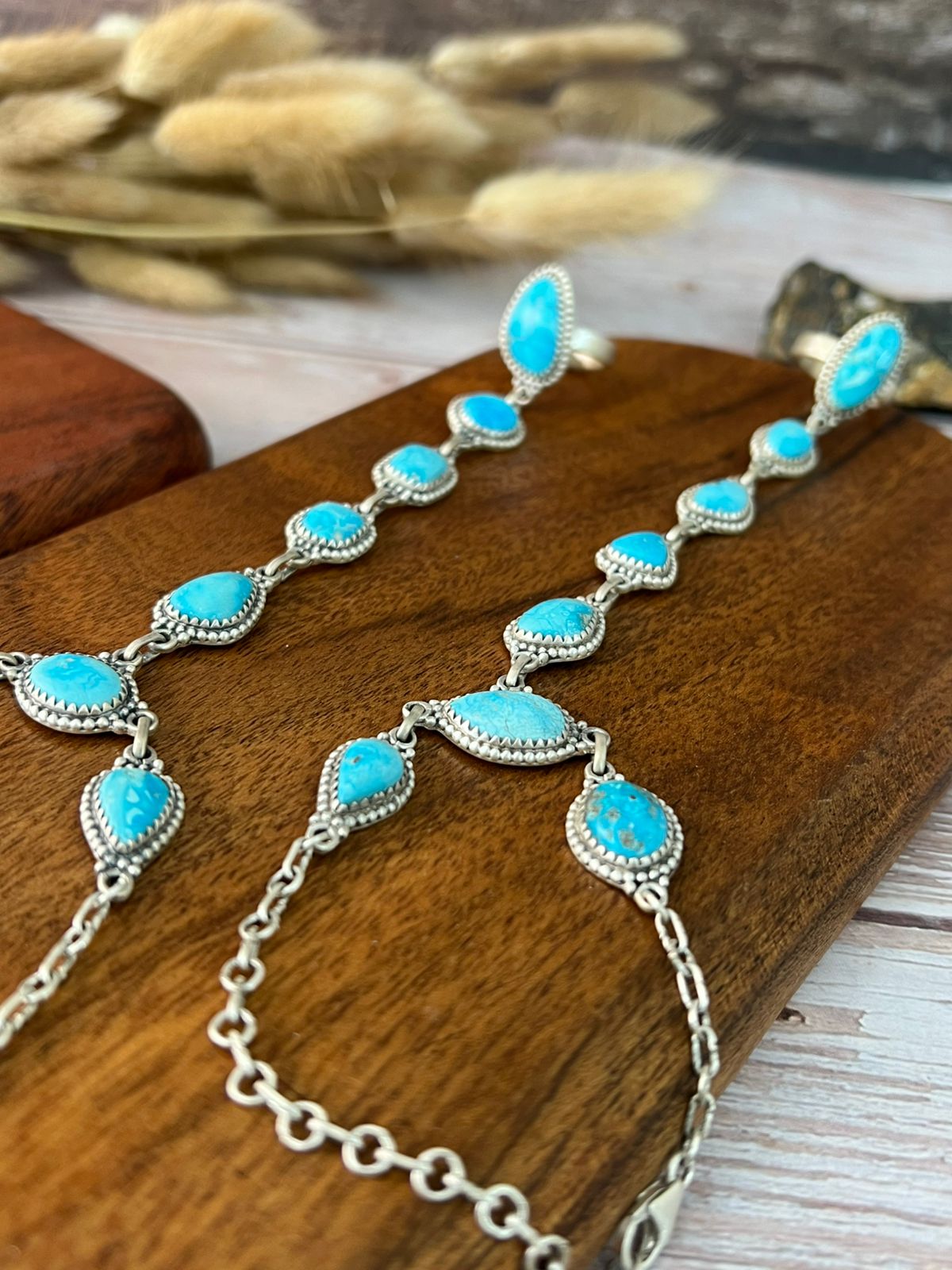 Handmade Sterling Silver Sierra Bella Turquoise Hand Harness "Signed Nizhoni"