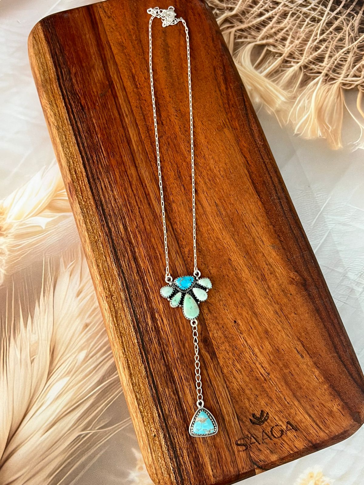 Handmade Sterling Silver Paloma with Sierra Bella Turquoise Drop Necklace "Signed Nizhoni"