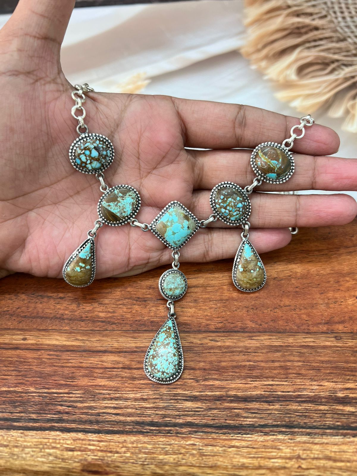 Handmade Sterling Silver Number 8 Turquoise Necklace "Signed Nizhoni"