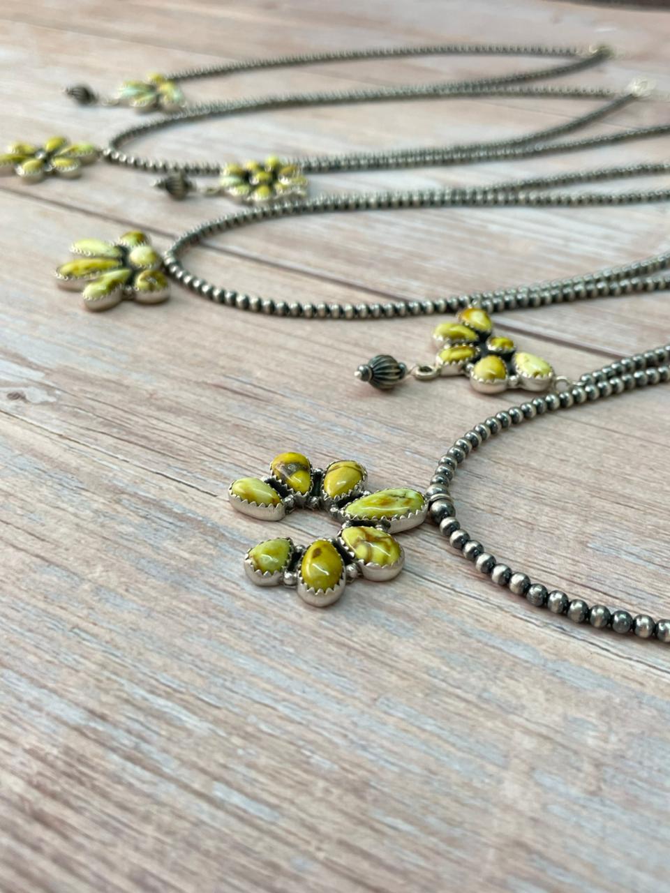Handmade Sterling Silver Palomino Turquoise Beaded Necklace "Signed Nizhoni"