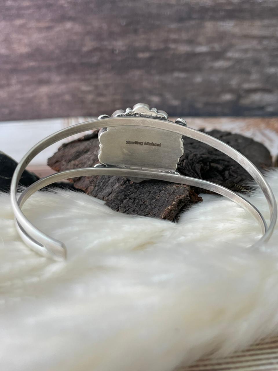 Handmade Sterling Silver 4th Of July Collection: Coral with Lapis and White Buffalo Cuff Bracelet "Signed Nizhoni"