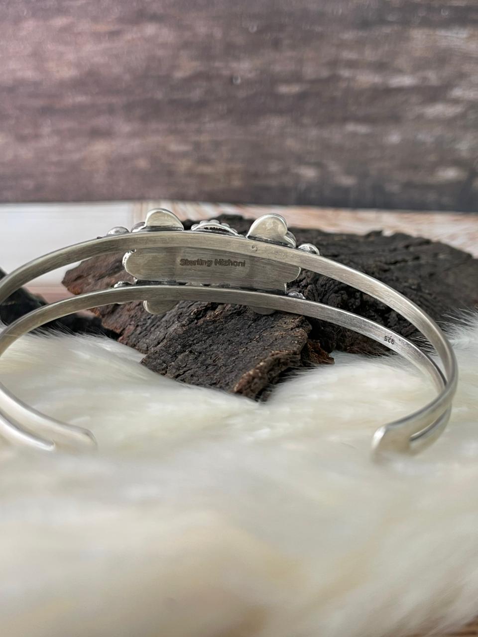 Handmade Sterling Silver 4th Of July Collection: Coral with Lapis and White Buffalo Cuff Bracelet "Signed Nizhoni"