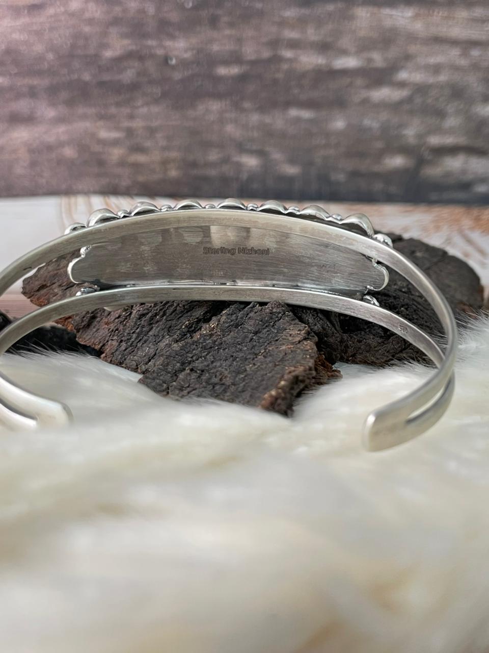Handmade Sterling Silver 4th Of July Collection: Coral with Lapis and White Buffalo Cuff Bracelet "Signed Nizhoni"
