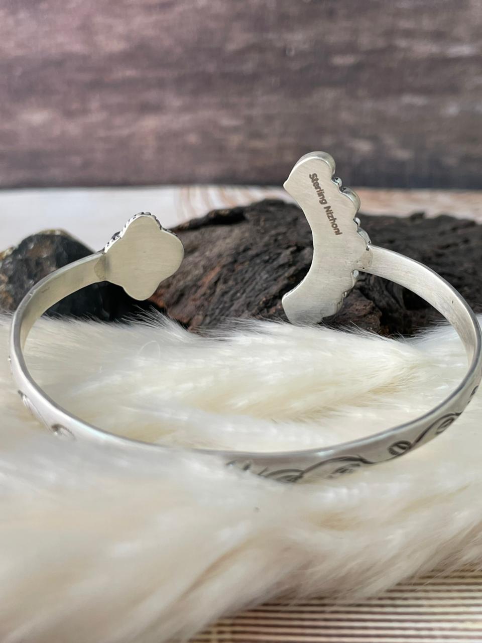 Handmade Sterling Silver 4th Of July Collection: Coral with Lapis and White Buffalo Cuff Bracelet "Signed Nizhoni"