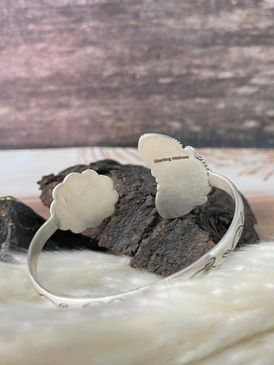 Handmade Sterling Silver 4th Of July Collection: Coral with Lapis and White Buffalo Cuff Bracelet "Signed Nizhoni"