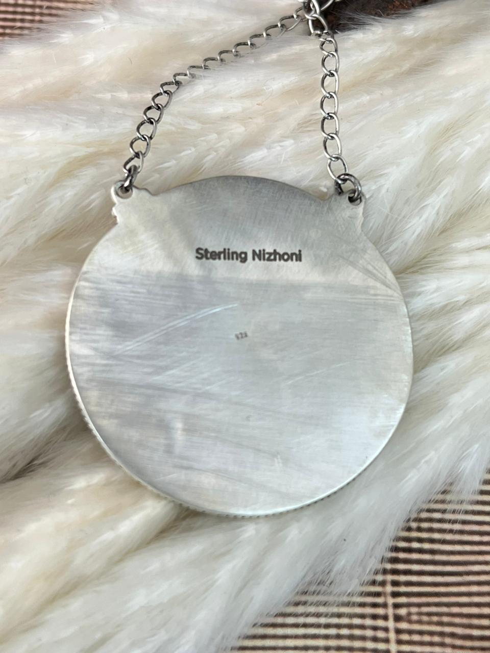 Handmade Sterling Silver 4th Of July Collection: Coral with Lapis and White Buffalo Necklace "Signed Nizhoni"