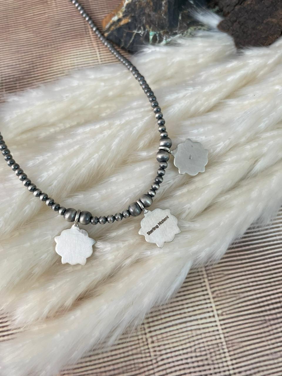 Handmade Sterling Silver 4th Of July Collection: Rosarita with Lapis and White Buffalo Beaded Necklace "Signed Nizhoni"