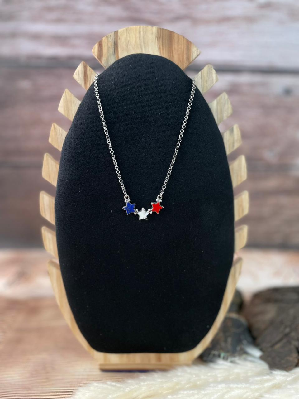 Handmade Sterling Silver 4th Of July Collection: Rosarita with Lapis and White Buffalo Star Necklace "Signed Nizhoni"