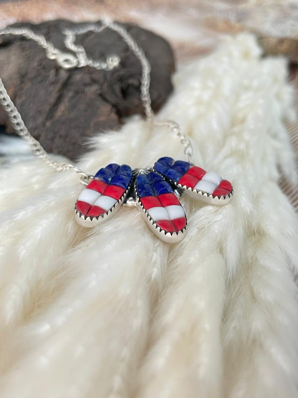 Handmade Sterling Silver 4th Of July Collection: Rosarita with Lapis and White Buffalo Necklace "Signed Nizhoni"