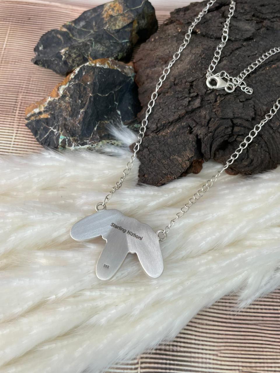 Handmade Sterling Silver 4th Of July Collection: Rosarita with Lapis and White Buffalo Necklace "Signed Nizhoni"