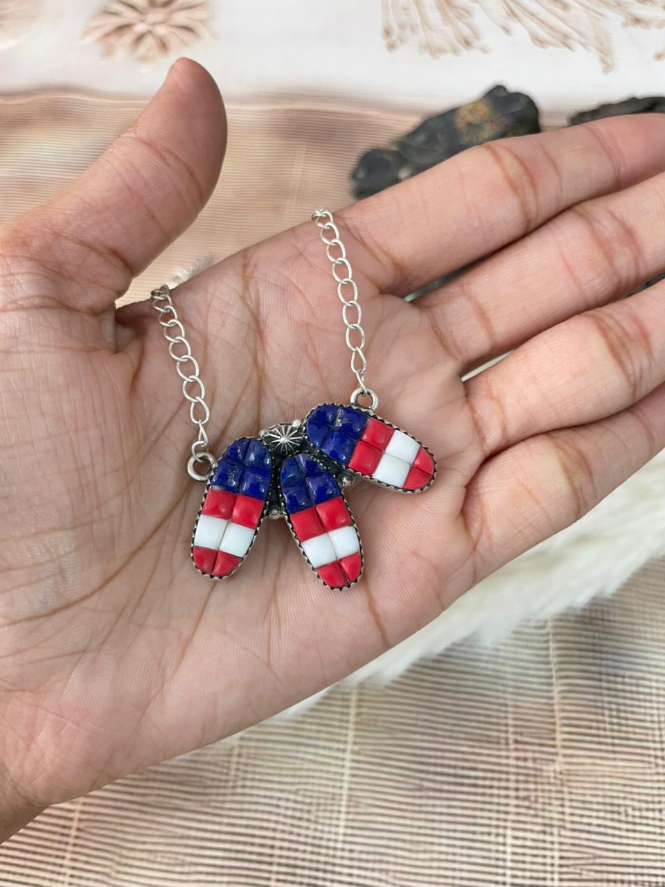 Handmade Sterling Silver 4th Of July Collection: Rosarita with Lapis and White Buffalo Necklace "Signed Nizhoni"
