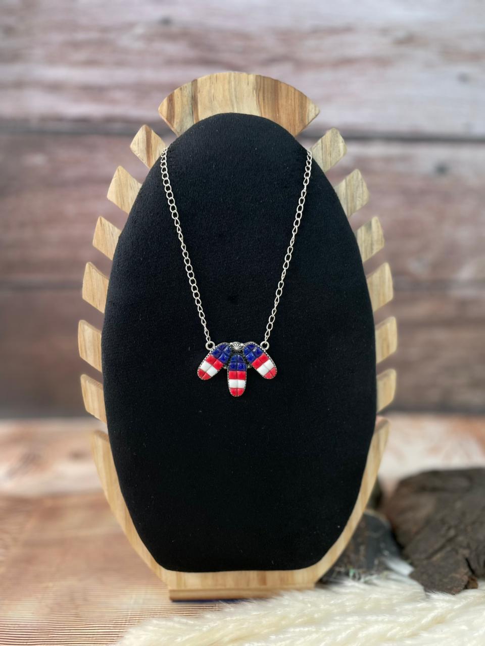 Handmade Sterling Silver 4th Of July Collection: Rosarita with Lapis and White Buffalo Necklace "Signed Nizhoni"