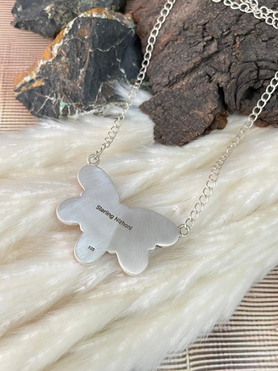 Handmade Sterling Silver 4th Of July Collection: Rosarita with Lapis and White Buffalo Necklace "Signed Nizhoni"