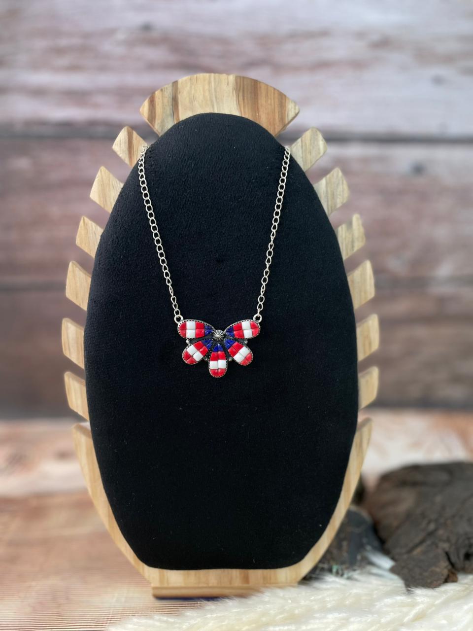 Handmade Sterling Silver 4th Of July Collection: Rosarita with Lapis and White Buffalo Necklace "Signed Nizhoni"