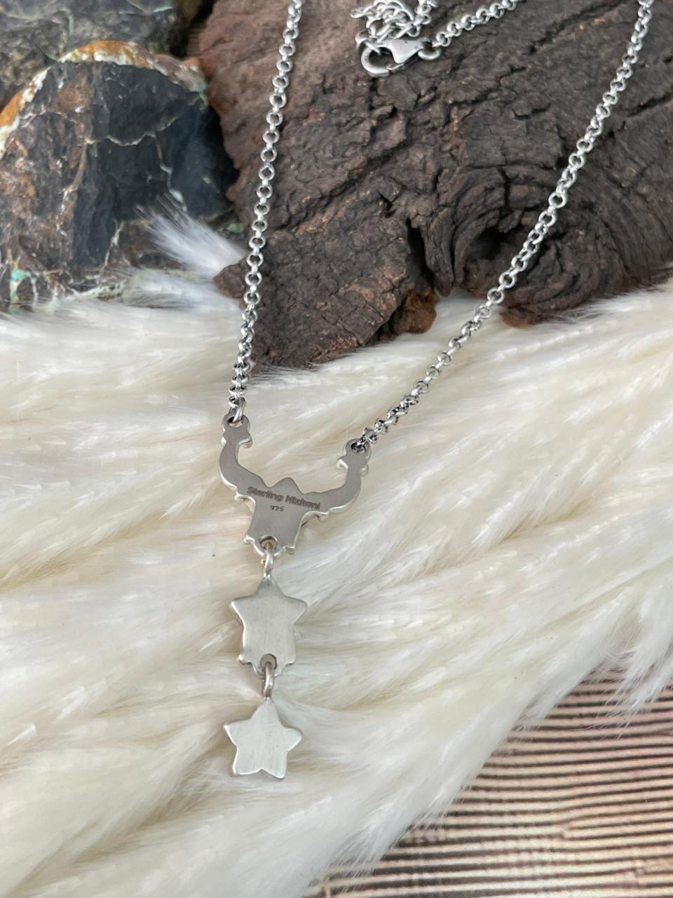 Handmade Sterling Silver 4th Of July Collection: Rosarita with Lapis and White Buffalo Star Necklace "Signed Nizhoni"