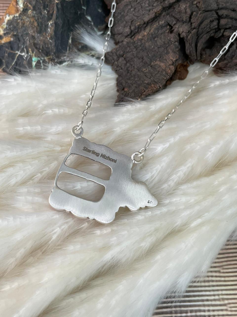 Handmade Sterling Silver 4th Of July Collection: Coral with Lapis and White Buffalo Bel Buckle Necklace "Signed Nizhoni"
