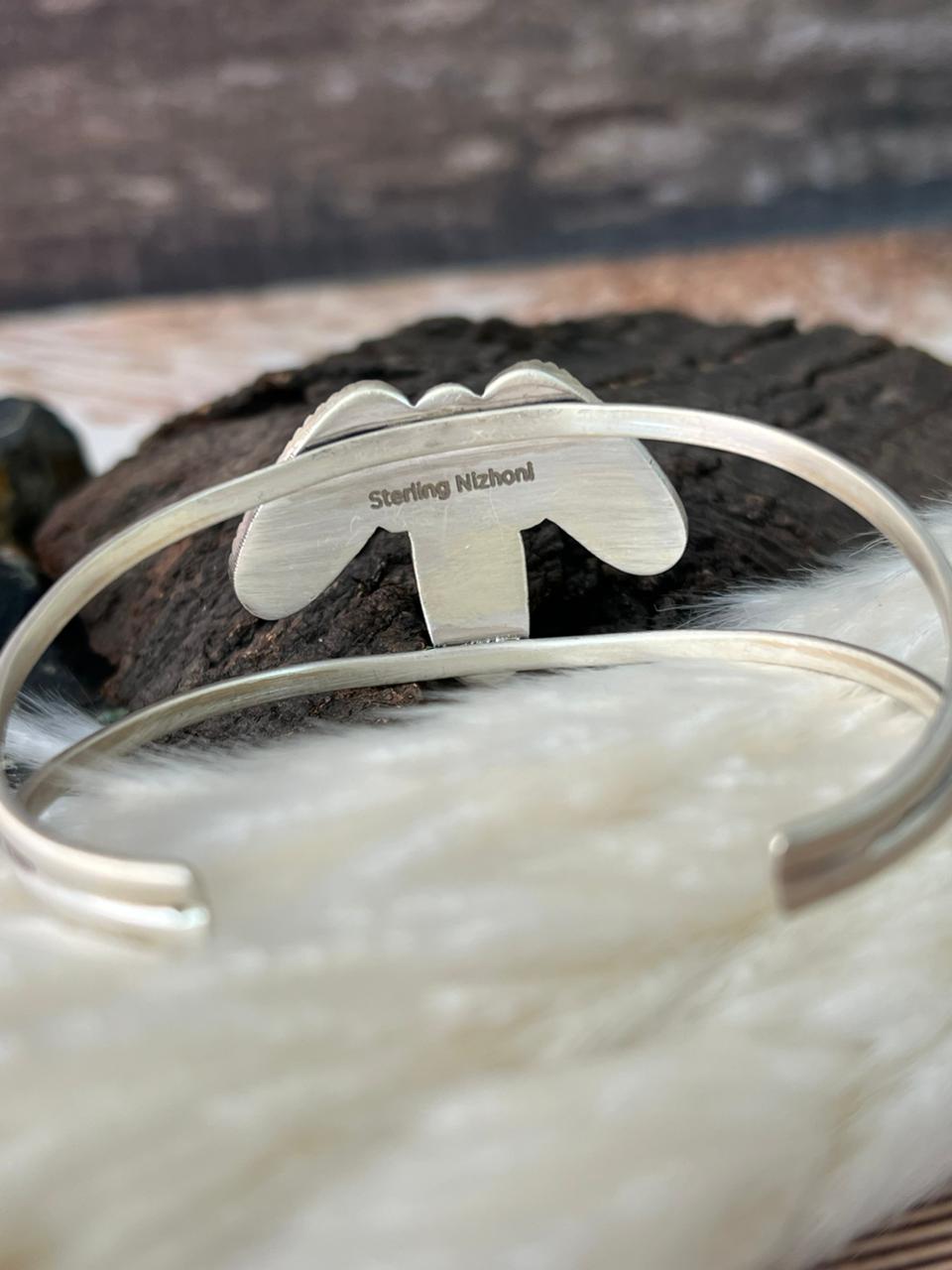 Handmade Sterling Silver 4th Of July Collection: Rosarita with Lapis and White Buffalo Cuff Bracelet "Signed Nizhoni"
