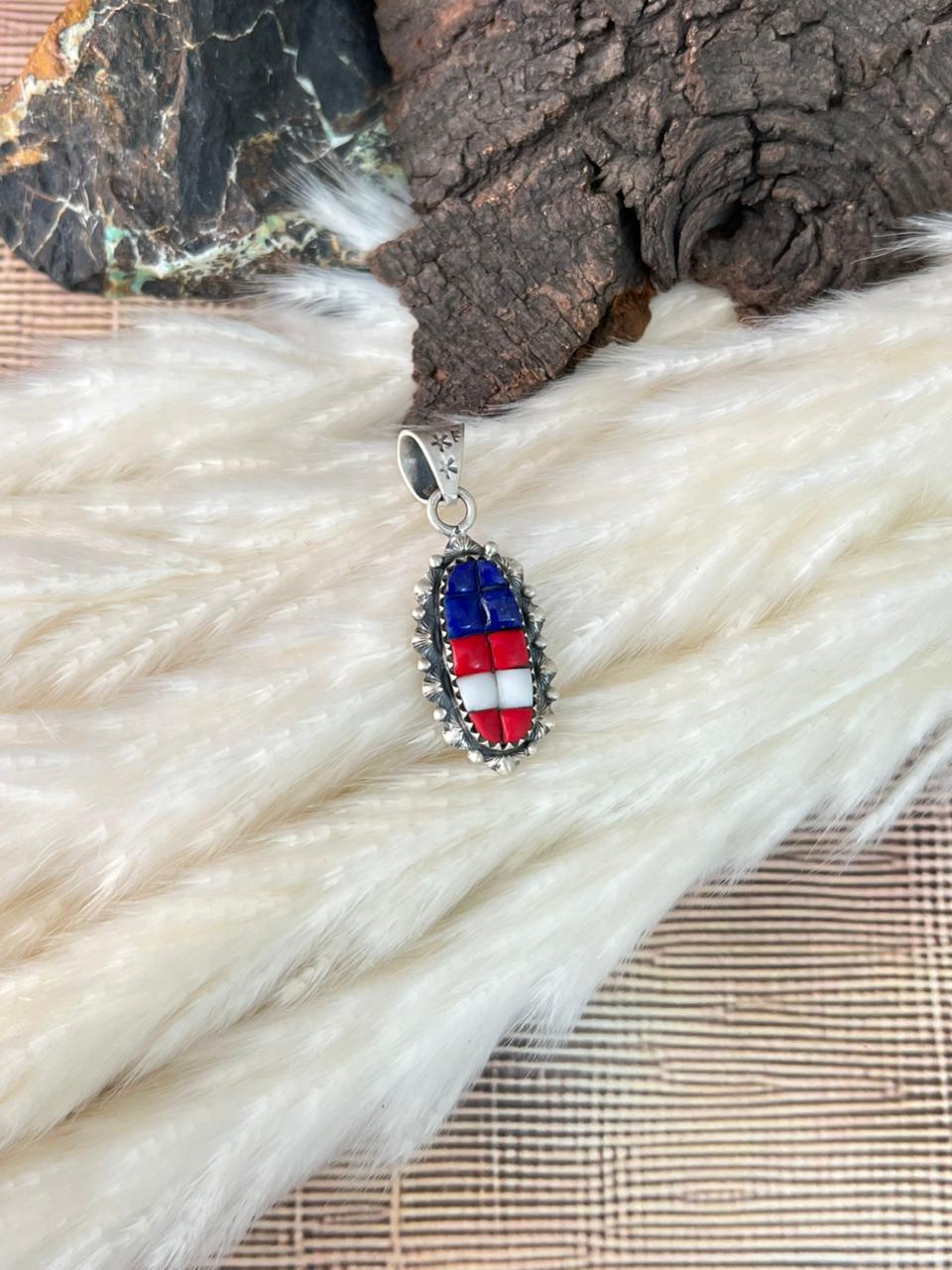 Handmade Sterling Silver 4th Of July Collection: Rosarita with Lapis and White Buffalo Pendant "Signed Nizhoni"