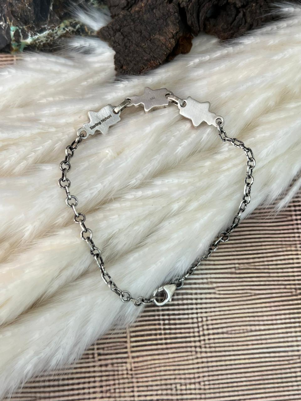 Handmade Sterling Silver 4th Of July Collection: Rosarita with Lapis and White Buffalo Star Bracelet "Signed Nizhoni"