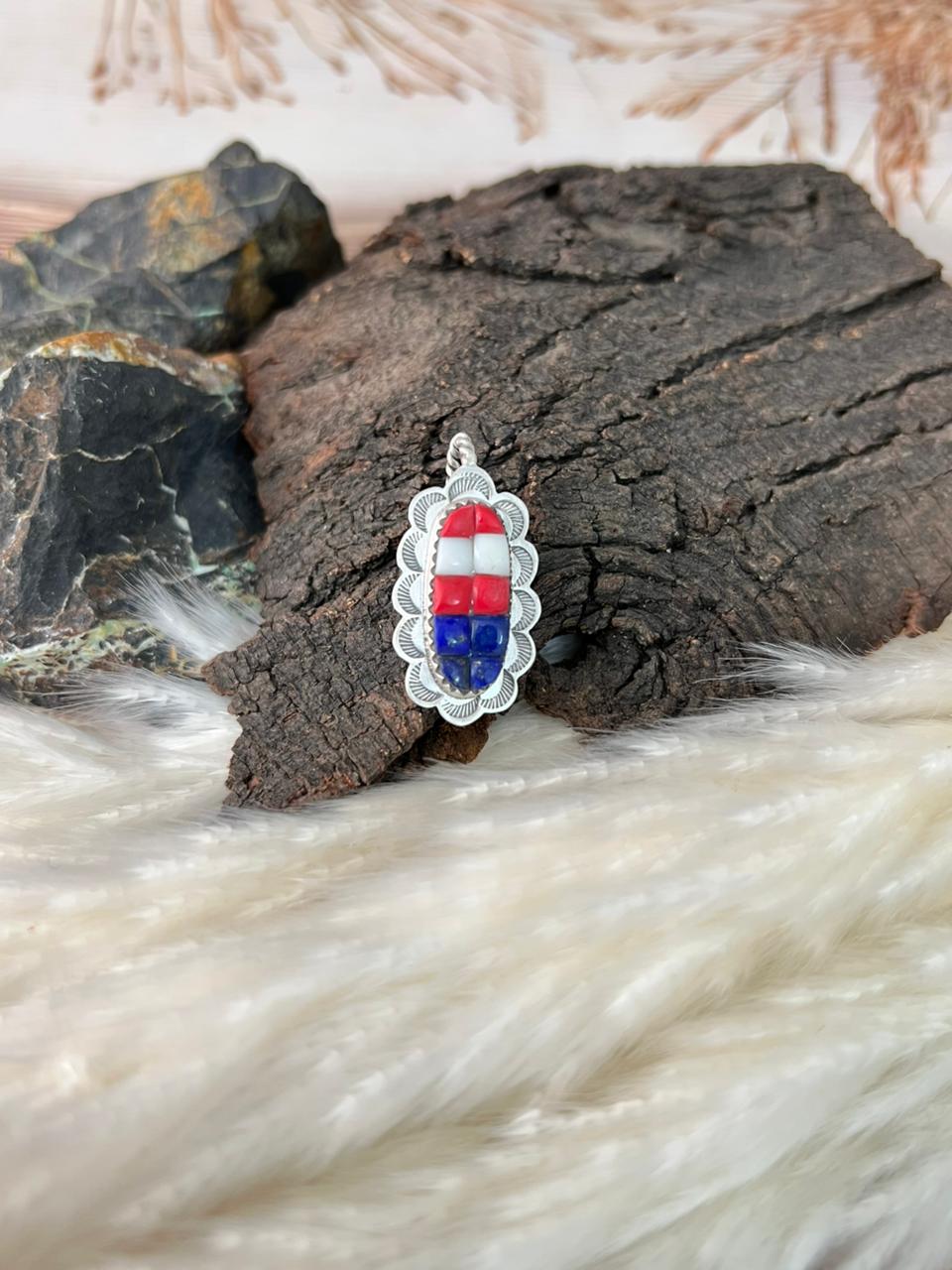 Handmade Sterling Silver 4th Of July Collection: Rosarita with Lapis and White Buffalo Hat Pin "Signed Nizhoni"