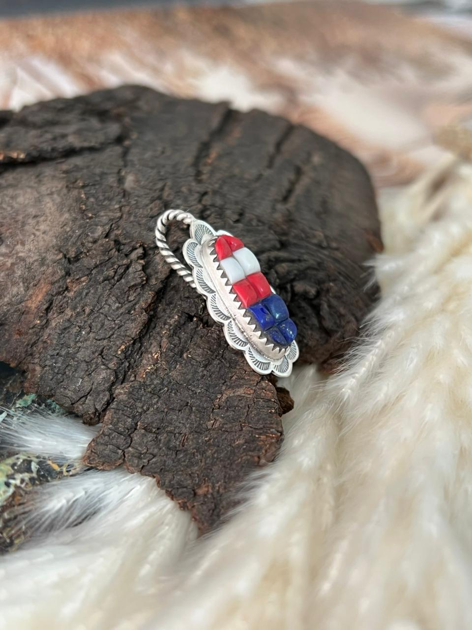 Handmade Sterling Silver 4th Of July Collection: Rosarita with Lapis and White Buffalo Hat Pin "Signed Nizhoni"