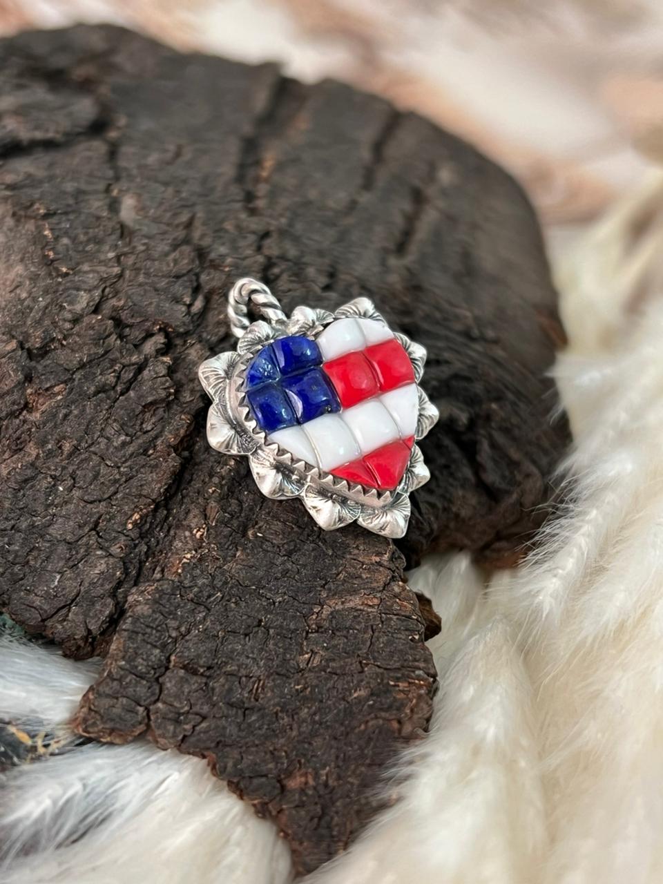 Handmade Sterling Silver 4th Of July Collection: Rosarita with Lapis and White Buffalo Heart Hat Pin "Signed Nizhoni"