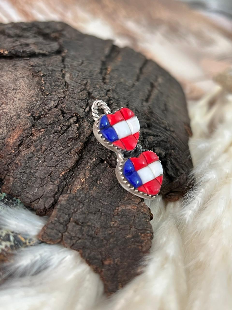 Handmade Sterling Silver 4th Of July Collection: Rosarita with Lapis and White Buffalo Heart Hat Pin "Signed Nizhoni"