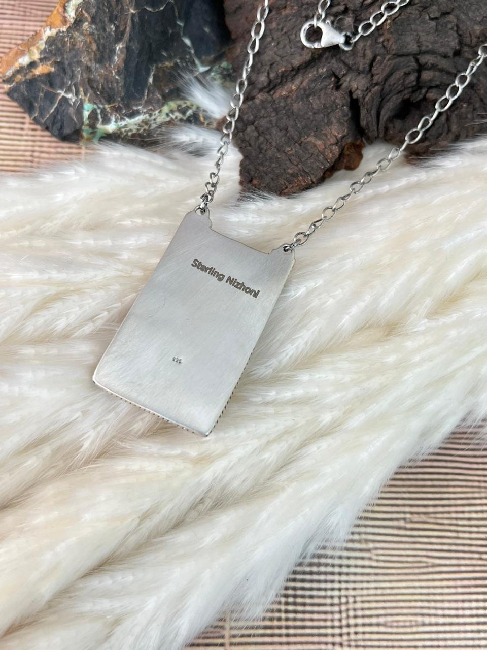 Handmade Sterling Silver 4th Of July Collection: Coral with Lapis and White Buffalo Necklace "Signed Nizhoni"
