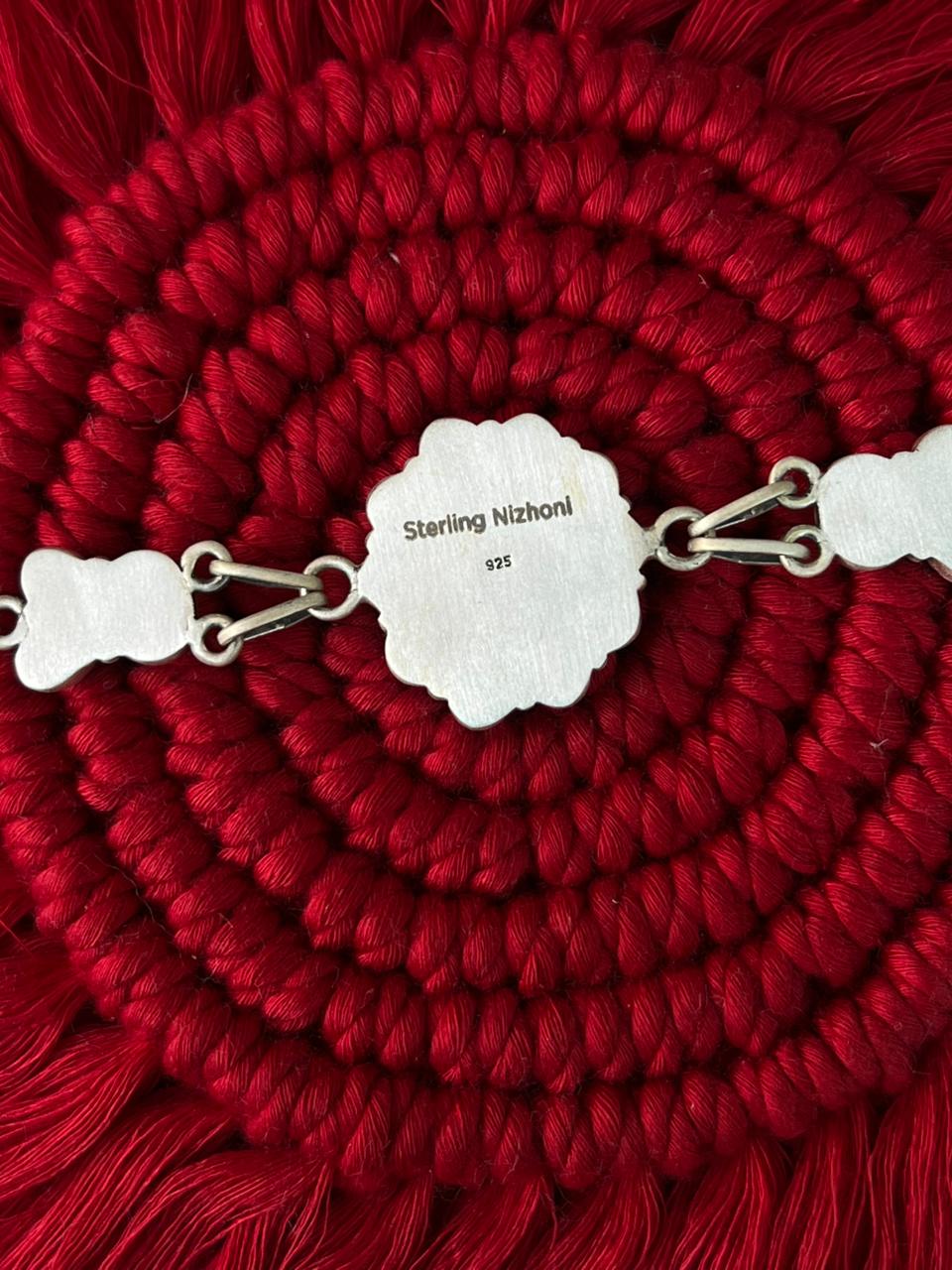 Handmade Sterling Silver 4th Of July Collection: Coral with Lapis and White Buffalo Bracelet "Signed Nizhoni"