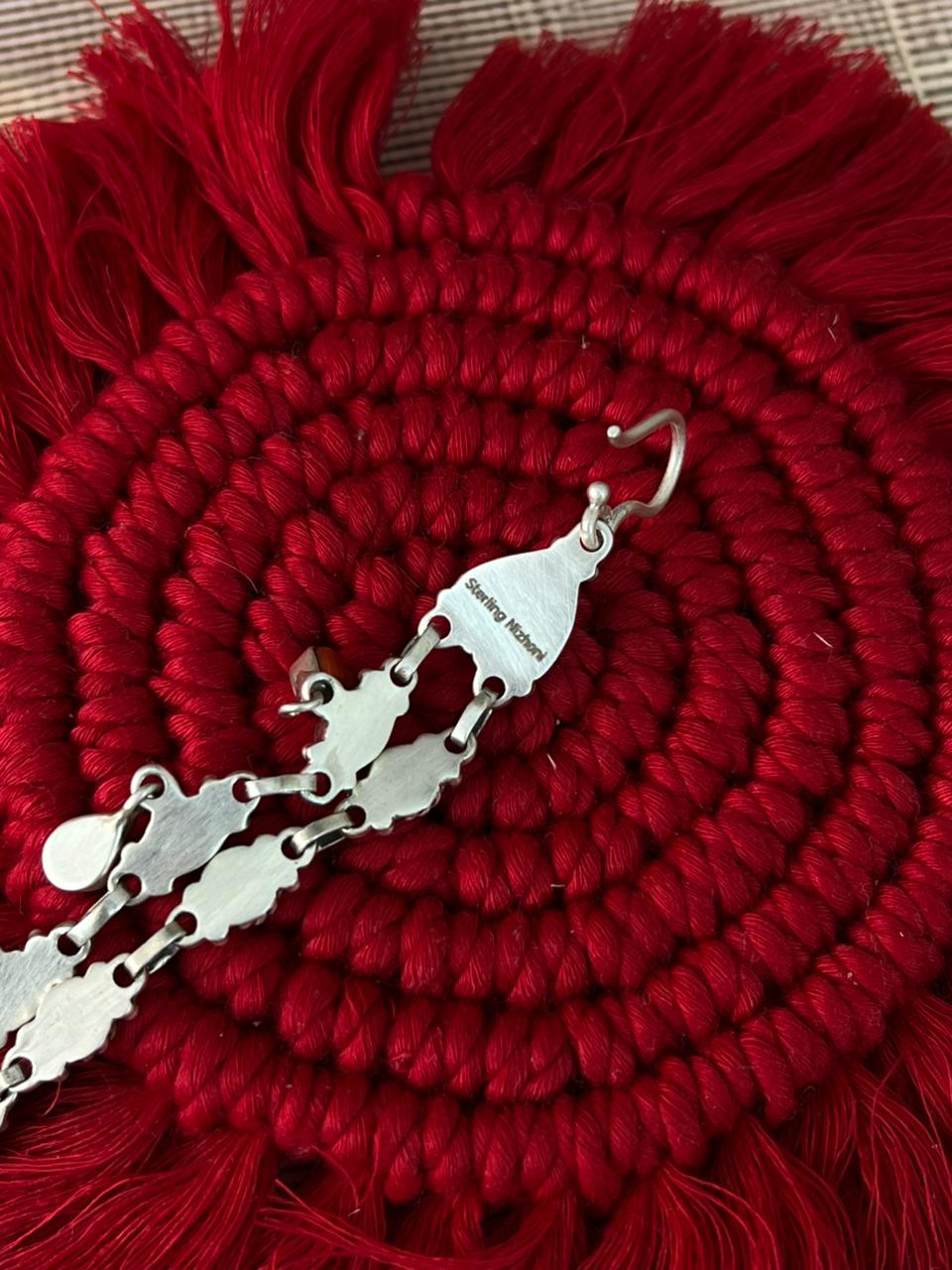 Handmade Sterling Silver 4th Of July Collection: Coral with Lapis and White Buffalo Purse Chain "Signed Nizhoni"