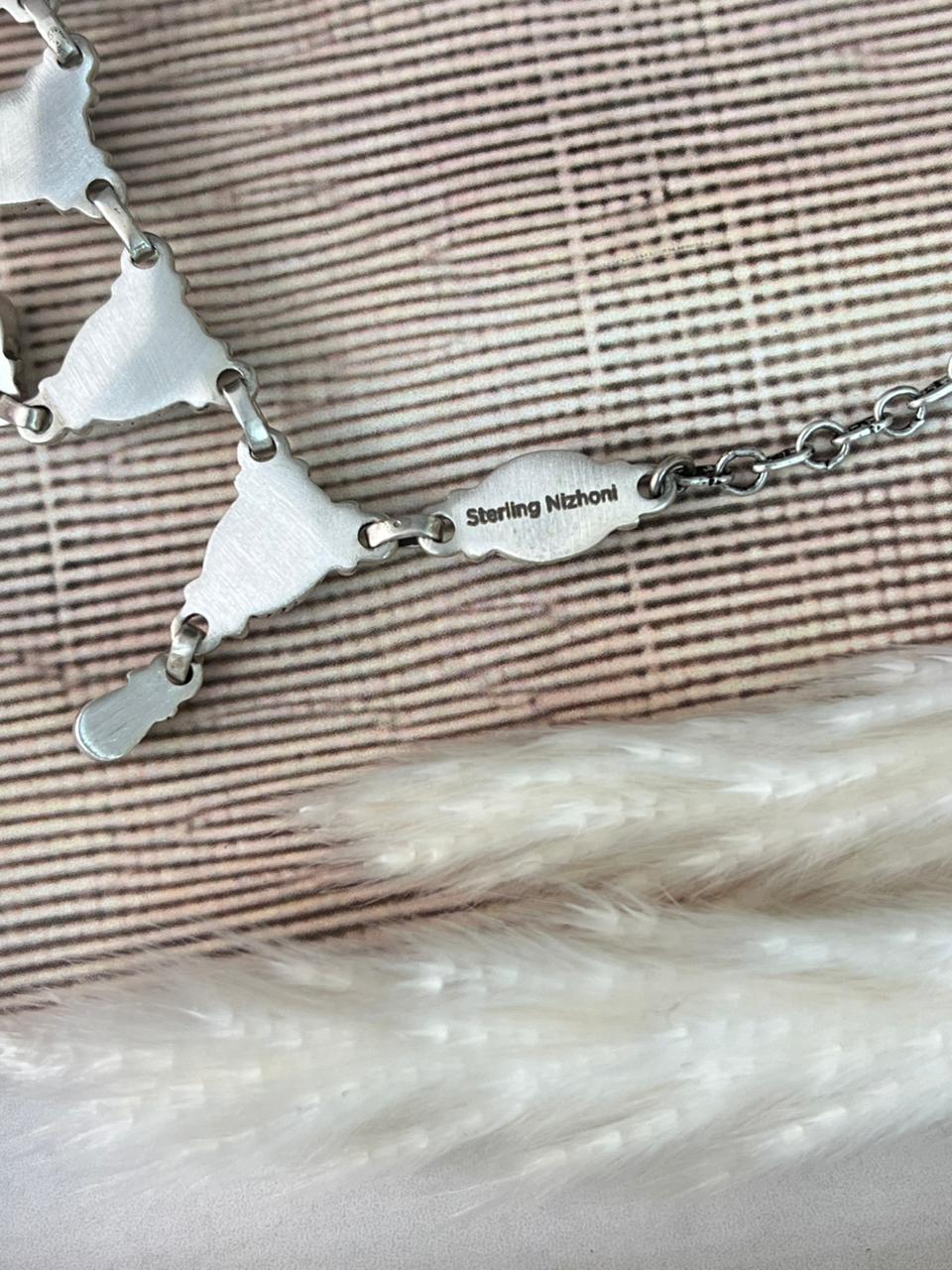 Handmade Sterling Silver 4th Of July Collection: Coral with Lapis and White Buffalo Choker Necklace "Signed Nizhoni"