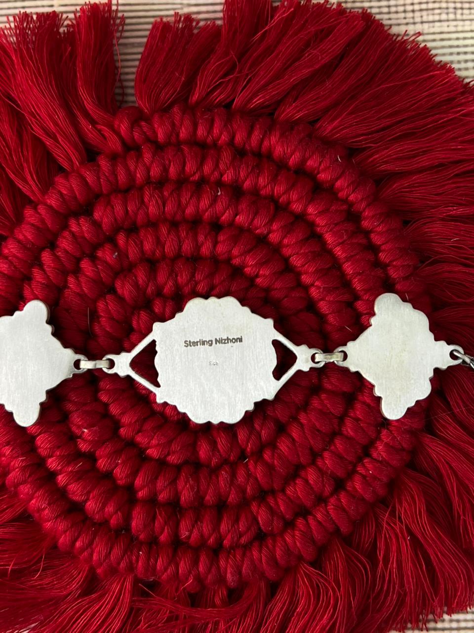 Handmade Sterling Silver 4th Of July Collection: Coral with Lapis and White Buffalo Choker Necklace "Signed Nizhoni"
