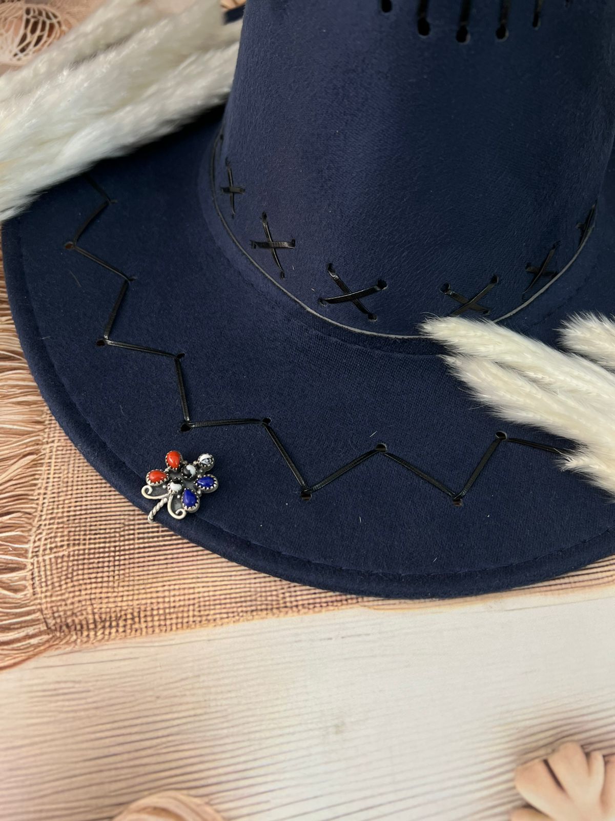Handmade Sterling Silver 4th Of July Collection: Coral with Lapis and White Buffalo Butterfly  Hat Pin "Signed Nizhoni"