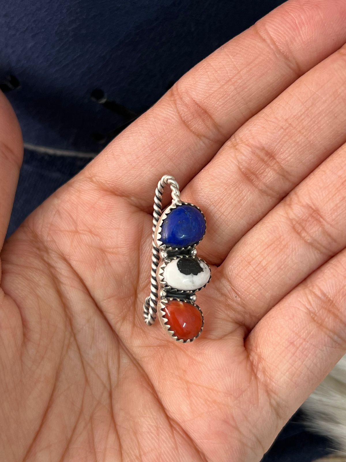 Handmade Sterling Silver 4th Of July Collection: Coral with Lapis and White Buffalo Hat Pin "Signed Nizhoni"