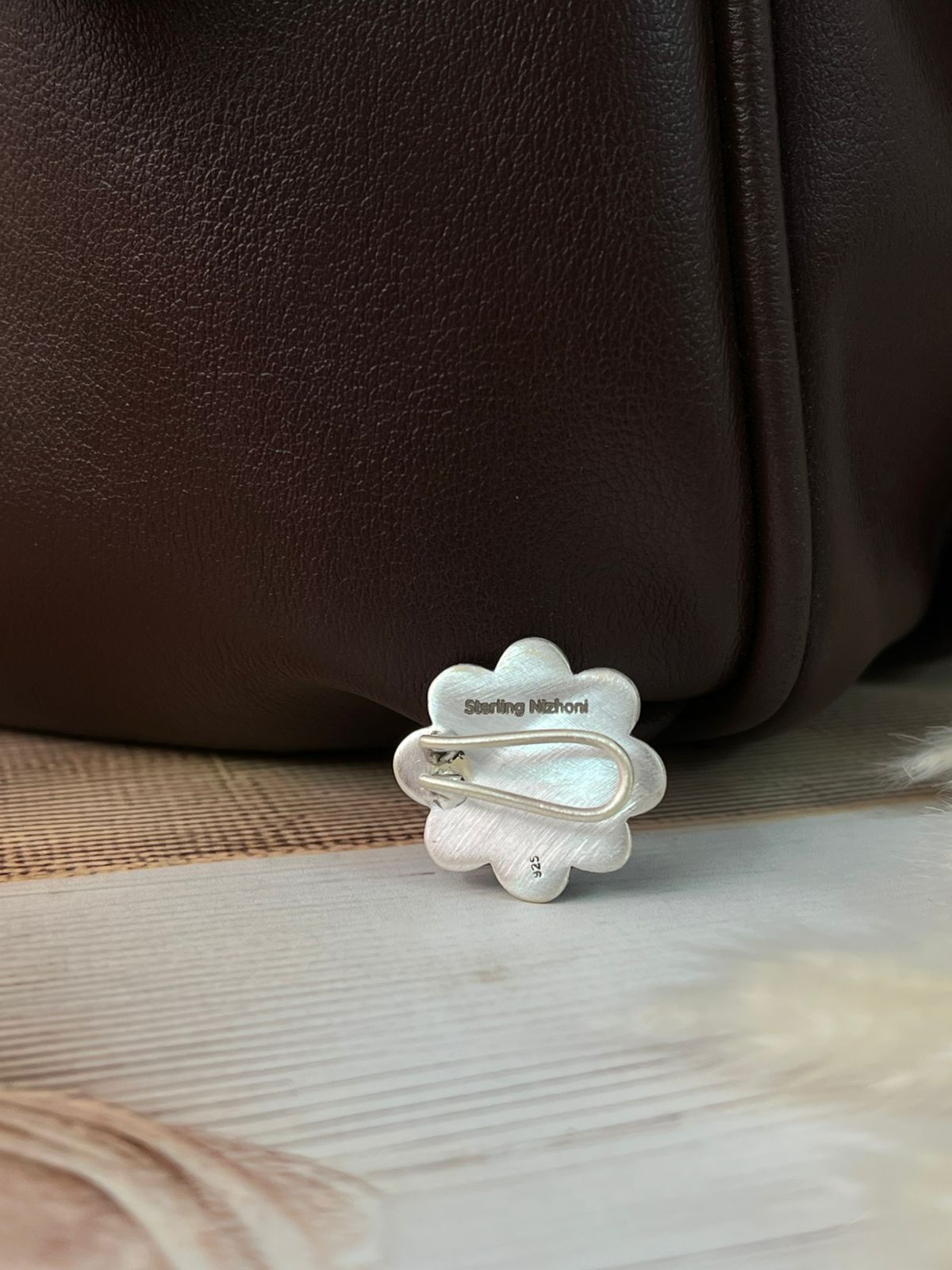 Handmade Sterling Silver 4th Of July Collection: Coral with Lapis and White Buffalo Purse Pin "Signed Nizhoni"